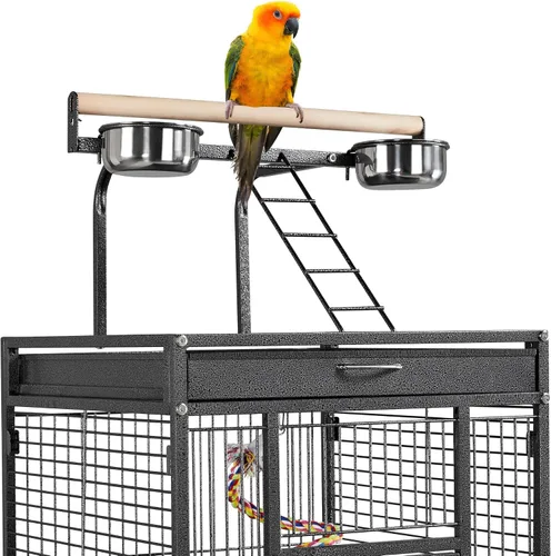 Vista 9 de Jaula para pájaros y accesorios de Yaheetech. Ideal para loros, cacatúas, periquitos., Negro