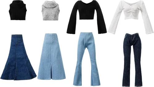 Vista 7 de 8 piezas de ropa de muñeca de verano para muñecas de 11.8 pulgadas, accesorios de muñeca, suéteres, pantalones de mezclilla, ropa regular