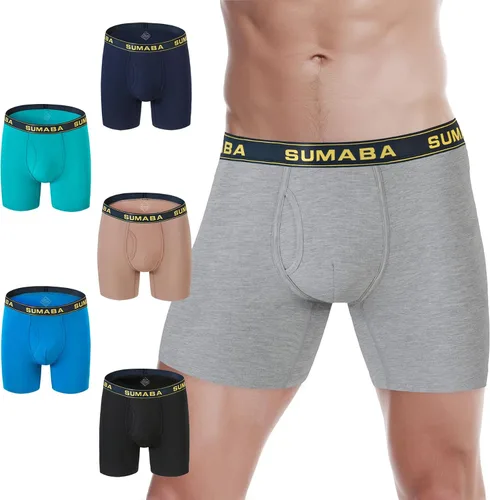 Vista 9 de SUMABA Calzoncillos tipo bóxer de pierna larga para hombre, con bolsa que no se suben para hombre 1 paquete: verde militar02