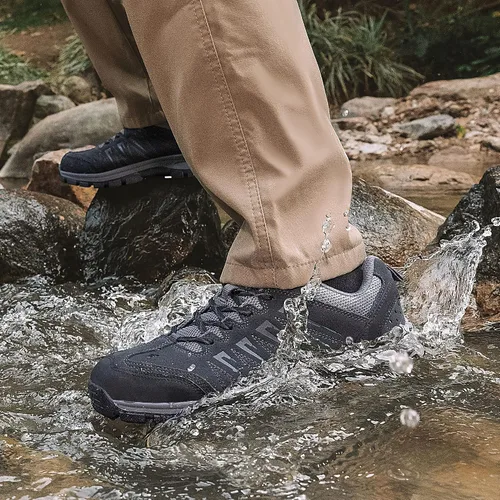 Vista 6 de OL OUTJET LEGEND Zapatos de senderismo impermeables para hombre, zapatos de trabajo de cuero cómodos, ligeros, antideslizantes, para caminar al aire