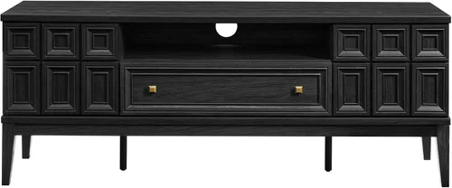 Vista 7 de Modway Samos - Soporte retro para TV de 59 pulgadas con patrón geométrico en negro, mueble consola de TV vintage con almacenamiento y organización