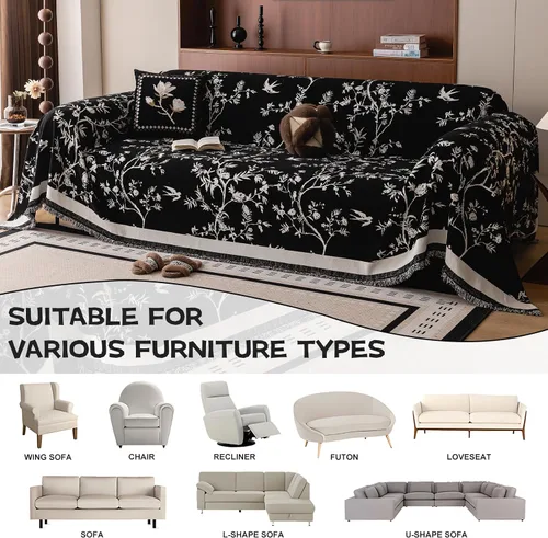 Vista 8 de HANDONTIME Funda para sofá para perros lavable con estampado floral de pájaros para sofás y sillones, funda de sofá negra con flores de jacquard