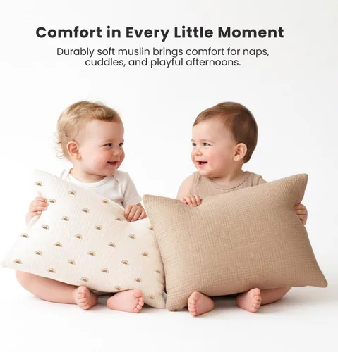 Vista 7 de Konssy Funda de almohada de muselina para niños pequeños para almohada de 13x18, paquete de 2 fundas de almohada de algodón suave y transpirable