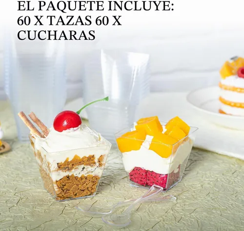 Vista 8 de HOMIP 60Pack 4oz Plastic Dessert Cups with Spoons (No lids), Parfait Cups Mini vasos cuadrados de plástico transparente para yogur, parfaits, pudín