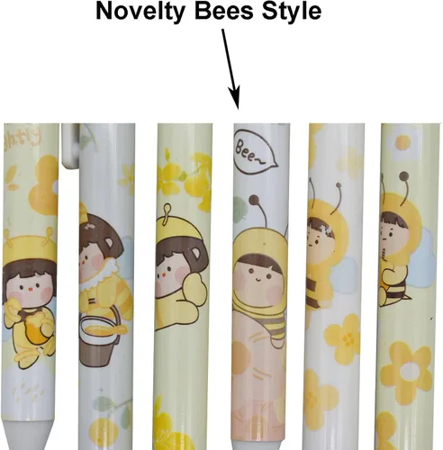 Vista 3 de Maydahui 12 unidades de bolígrafos de gel con diseño de abejas, bolígrafos de animales lindos, retráctiles, con impresión de flores, tinta negra