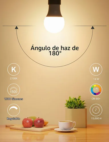Vista 4 de Lepro Bombillas LED regulables equivalentes a 100 W, 14 W, 1500 lúmenes, blanco cálido suave 2700 K, base media estándar A19 E26, certificación UL