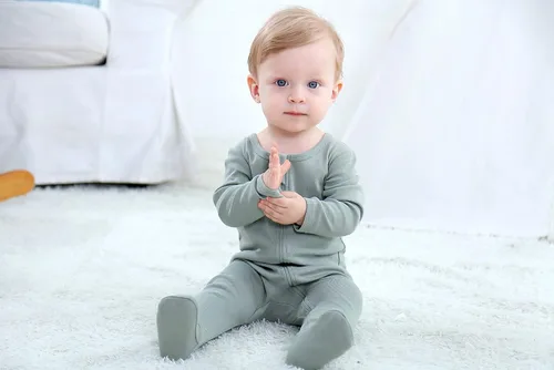 Vista 3 de O2 Baby - Pijama tipo mameluco para niñas y niños bebé, de algodón orgánico con cierre de cremallera frontal y pies