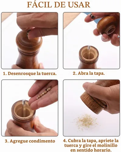 Vista 7 de Molinillo de pimienta de madera de 10 pulgadas de grosor ajustable, molino de pimienta de madera o molino de sal con rotor de cerámica ajustable
