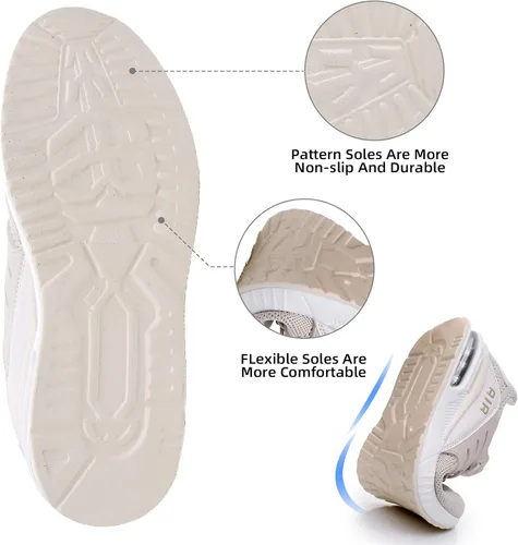 Vista 3 de BOGOVER Zapatillas de correr para mujer, transpirables, con amortiguación de aire, elásticas, sin amarre, cordones