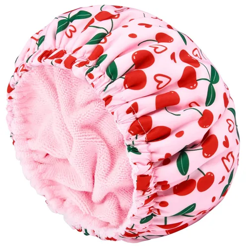 Vista 27 de Gorro de ducha para mujer, gorro de baño negro, reversible, grande, impermeable, ajustable, forro de rizo y banda elástica, dobladillo elástico