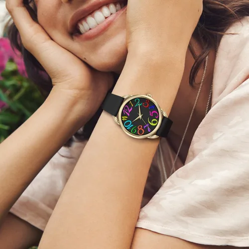 Vista 3 de Bisley Reloj para mujer de cara grande, colorido número arábigo, fácil de leer, correa de silicona suave