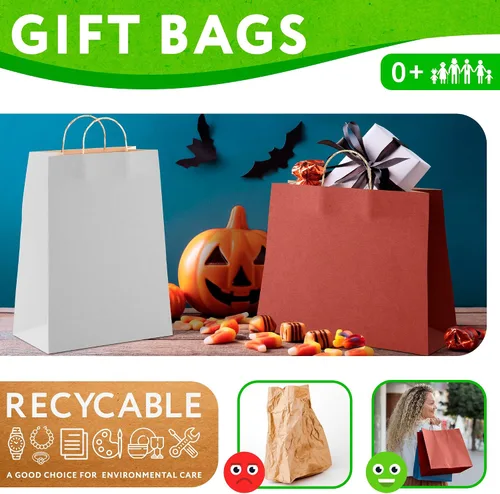 Vista 6 de Bolsas de papel kraft con asas. Bolsas de papel biodegradables de 150 GSM con asas para cualquier ocasión, Rojo