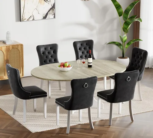 Vista 94 de Juego de mesa de comedor extensible marrón de 63 a 78.74 pulgadas para 4, juego de mesa de comedor de 5 piezas con 4 sillas, mesa de cocina