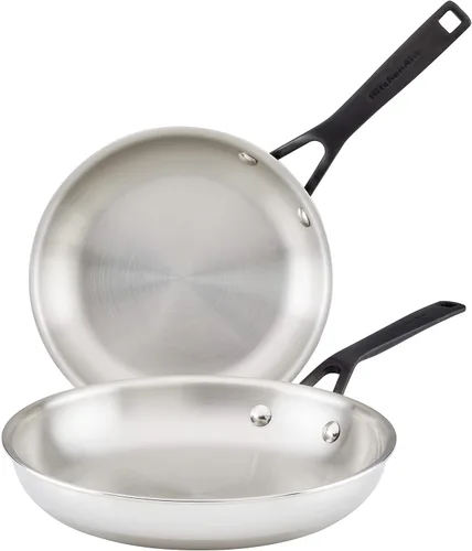 Vista 14 de KitchenAid Sartén para saltear de inducción de acero inoxidable revestido de 5 capas con tapa, 5 cuartos de galón, acero inoxidable pulido