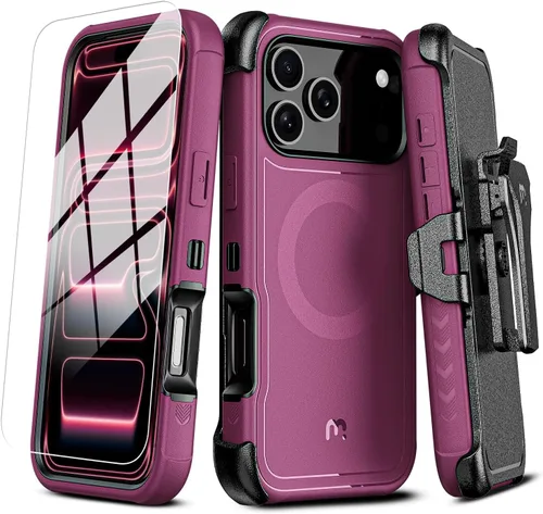 Vista 11 de M MYBAT PRO Funda para iPhone 17 Pro con funda de clip para cinturón, [compatible con Magsafe] con protector de pantalla, anticaídas, a prueba