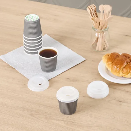 Vista 7 de Solo tapas: tapas de taza de café compostables Basic Nature, 500 tapas desechables para tazas de bebidas calientes. Las tazas se venden por