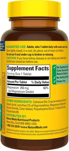 Vista 8 de Nature Made Óxido de magnesio 250 mg, suplementos de magnesio para hombres y mujeres, apoyo para la salud muscular, corazón, huesos y nervios, 100