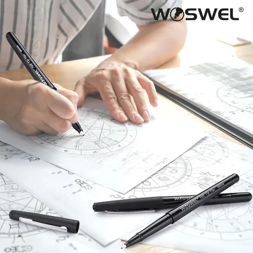 Vista 6 de WOSWEL - Bolígrafos de punta de fieltro negra, 32 rotuladores negros de punta media de 0.028 in para diario, toma de notas, planificador, escritura