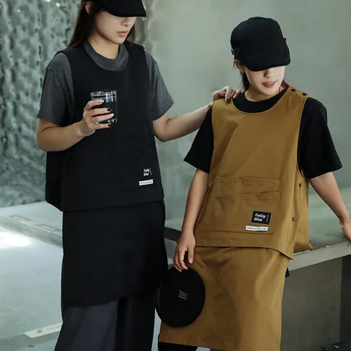 Vista 2 de Professional Utility Apron Polyester with Storage Pockets Apron Vest for Restaurant Staff Hairdressing Baristas Tool