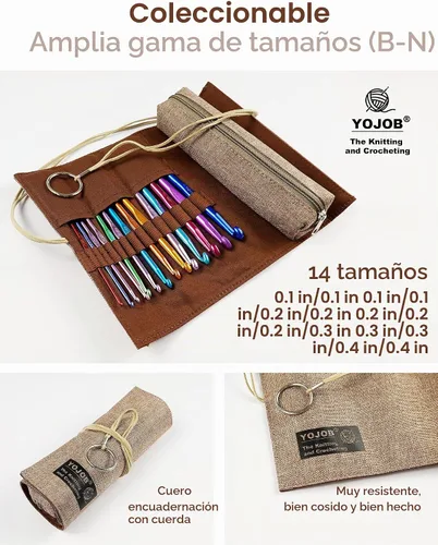 Vista 2 de Kit de ganchos de ganchillo de aluminio tradicional de 14 tamaños, juego
