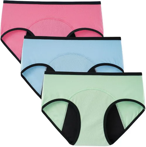 Vista 9 de INNERSY Ropa Interior de Período para Mujeres y Adolescentes, a Prueba de Fugas, Menstrual, de Algodón, Protectora, Estilo Hipster, 3 Unidades Flujo