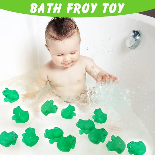 Vista 4 de Mototo 120 piezas de ranas chirriantes pequeñas ranas chirriantes flotan juguete de baño verde ducha natación bañera juguete relleno de huevos