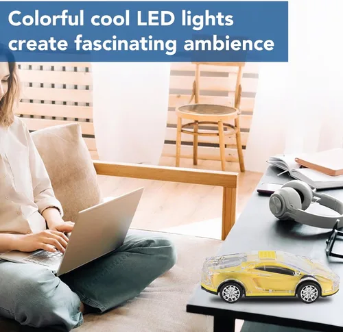 Vista 4 de Yoidesu Altavoz Bluetooth para coche, estilo retro con luces LED, 8.7 pulgadas USB recargable, amarillo