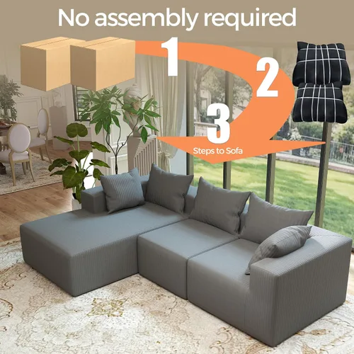 Vista 7 de Sofá modular moderno de 108 pulgadas, sofás modulares convertibles en forma de L, sofás tapizados con asiento profundo, sofá de esponja apto