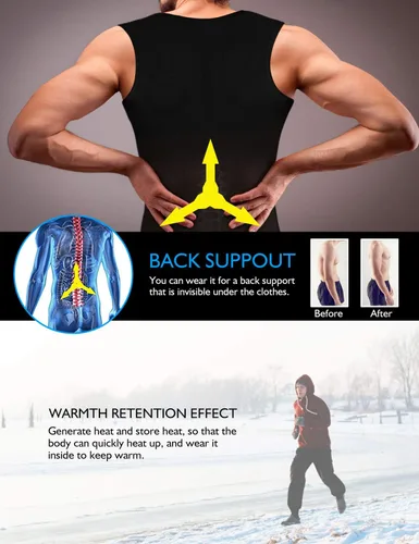 Vista 4 de Chaleco de sauna para hombre, entrenador de cintura, moldeador de cuerpo, neopreno caliente, deporte, fitness, gimnasio, entrenamiento, camiseta sin