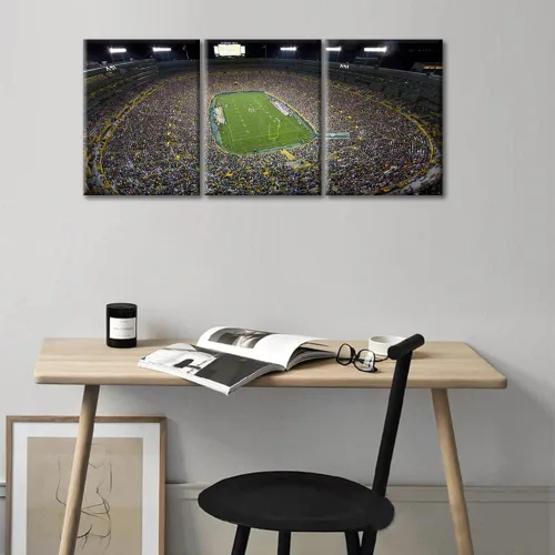 Vista 2 de 3 piezas de arte de pared en lienzo de fútbol de Green Bay, Estadio deportivo estadounidense Lambeau Field para decoración de pared del hogar