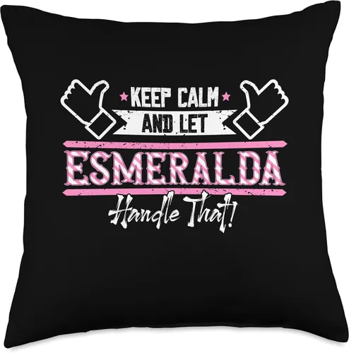 Vista 4 de Funny Outfits & Accessories for Esmeralda Keep Calm and Let Esmeralda Handle That Throw Pillow, 16 x 16 pulgadas, multicolor
