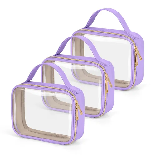 Vista 22 de Bolsa de aseo transparente Wedama, paquete de 2 bolsas de maquillaje transparentes con asas, bolsas cosméticas de PVC para mujeres y hombres, bolsas