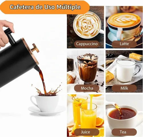 Vista 6 de Prensa Francesa Pequeña 350ml Negra, Prensa Francesa de Acero Inoxidable con Pared Doble Aislada para Viaje y Camping, Cafetera de Café Colado
