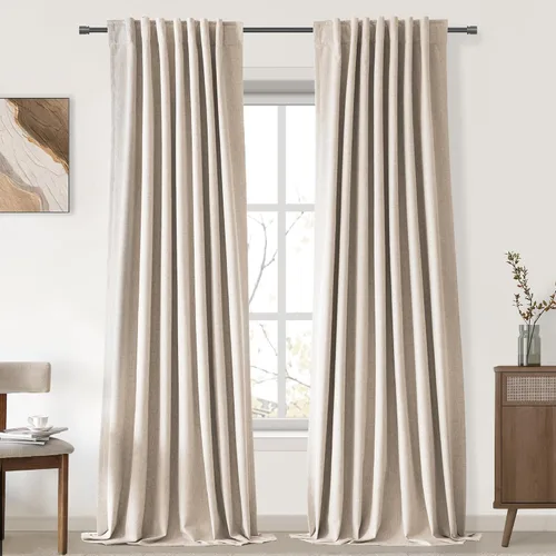 Vista 35 de UHITECH Cortinas cortas de lino de 24 pulgadas de largo para ventanas pequeñas de granja, cortinas opacas modernas para sala de estar, pestañas