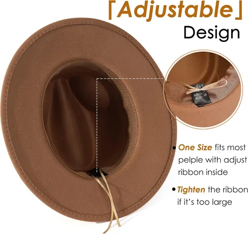 Vista 6 de Lisianthus Paquete de 2 Sombreros Fedora Clásicos de Ala Ancha con Hebilla de Cinturón para Hombre y Mujer Conjunto 1