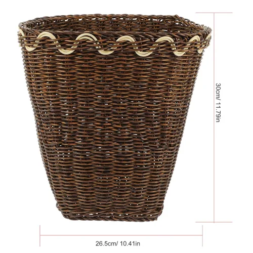 Vista 5 de Cabilock Cesta de basura tejida marrón, ratán sintético, plástico, 7.9 x 8.7 in, tapa abierta