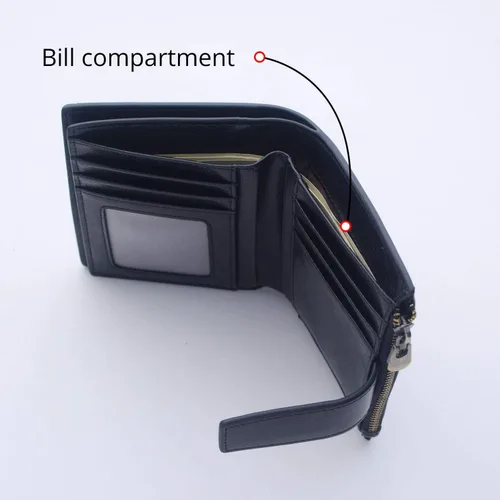 Vista 5 de Bveyzi - Billetera pequeña de cuero para mujer con bloqueo RFID, de dos pliegues con cremallera, con ranuras para tarjetas de crédito y ventana