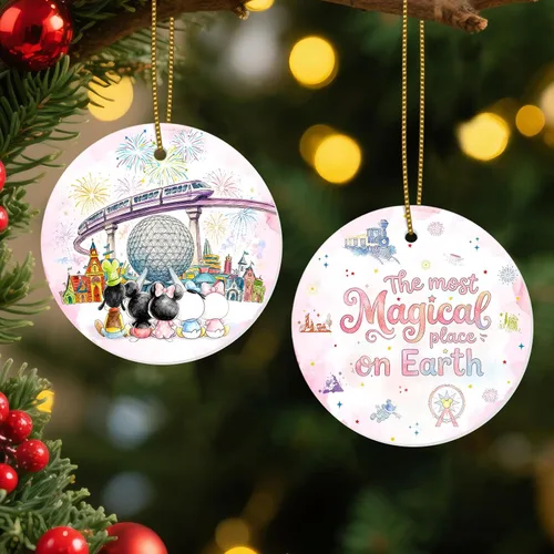 Vista 15 de Adornos Colgantes de Navidad Ho-Ho-Ho de 2 Lados Impresos 2025, Regalos de Terror de Navidad para Amantes de las Películas, Adorno de Cerámica