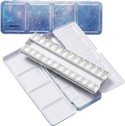 Vista 12 de MEEDEN Paleta de pintura de acuarela vacía: paleta de colores de agua de viaje con 12 medias sartenes - Caja de lata portátil de paleta de metal