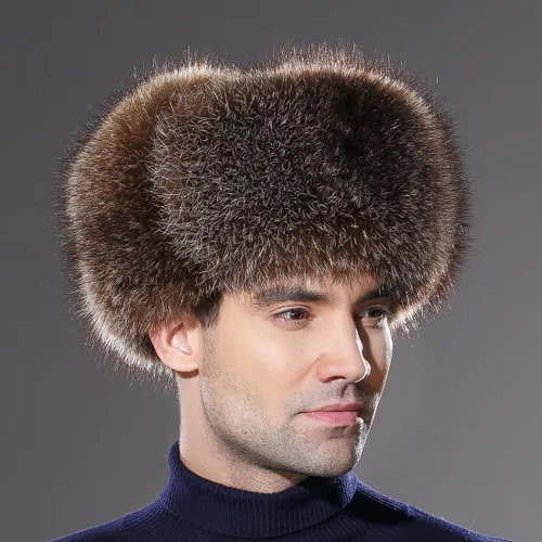 Vista 6 de URSFUR Sombrero de invierno para hombre, gorra de trampero ruso Ushanka de zorro real