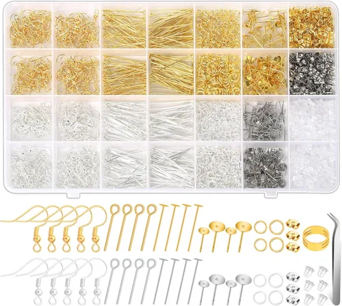 Vista 8 de Modacraft - Kit de fabricación de aretes hipoalergénicos, 2000 piezas, kit de suministros para hacer aretes con ganchos hipoalergénicos, componentes