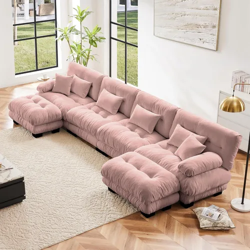 Vista 90 de Otomana beige para sofá modular modular, sofá individual, asiento otomano para sofá modular convertible, sofás de terciopelo para sala de estar