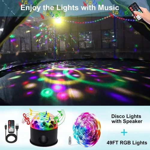 Vista 5 de 1500 libras 10 12 14 15 16 pies para adultos y niños con rociador, luces, aro de baloncesto, bolas de agua, 16 calcetines, trampolín recreativo