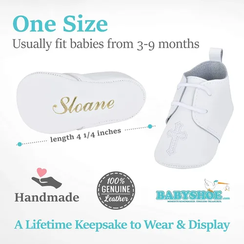 Vista 6 de BabyShoe - Zapatos de bautizo personalizados para bebés y niñas con nombre y fecha en relieve a mano zapatos para recién nacidos para ocasiones