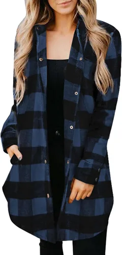 Vista 15 de EVALESS Chamarra Shacket de Cuadros con Bloques de Color para Mujer, Ropa de Otoño, Conjuntos de Moda 1b marrón