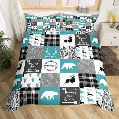 Vista 16 de Funda de edredón de ciervos de alce, juego de ropa de cama de animales del bosque, decoración rústica de granja, funda de edredón individual