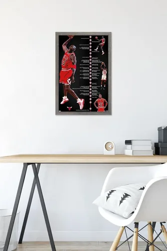 Vista 6 de Trends International Michael Jordan - Póster de pared de línea de tiempo, 14.725 x 22.375 pulgadas, versión enmarcada de madera de granero
