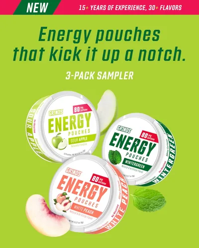 Vista 2 de Bolsas de energía Grinds - Bolsas de cafeína natural - Contiene vitaminas B, sin azúcar y 0 calorías - 80 mg de cafeína en cada bolsa - Genciana