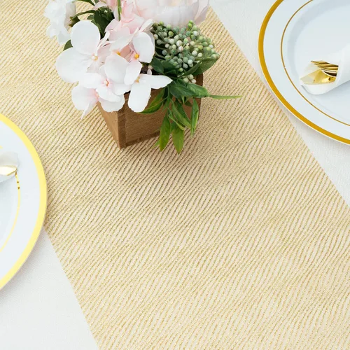 Vista 5 de PapaKit Camino de mesa semitransparente a rayas doradas con purpurina brillante, paquete de 2, para vacaciones, decoración de bodas, fiestas