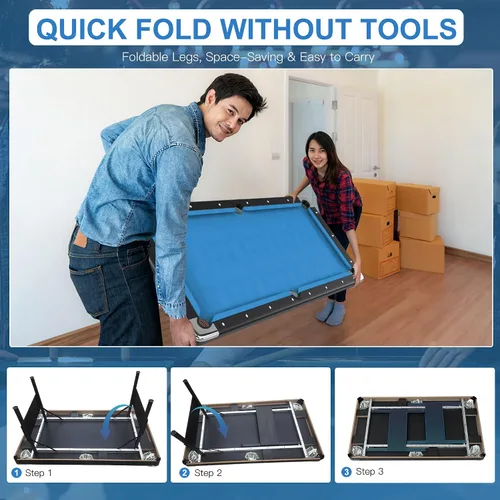 Vista 5 de Mesa de billar 3 en 1, mesa de billar plegable de 65.75 pulgadas con mesa de ping pong y parte superior de comedor, mesa de juego múltiple incluye